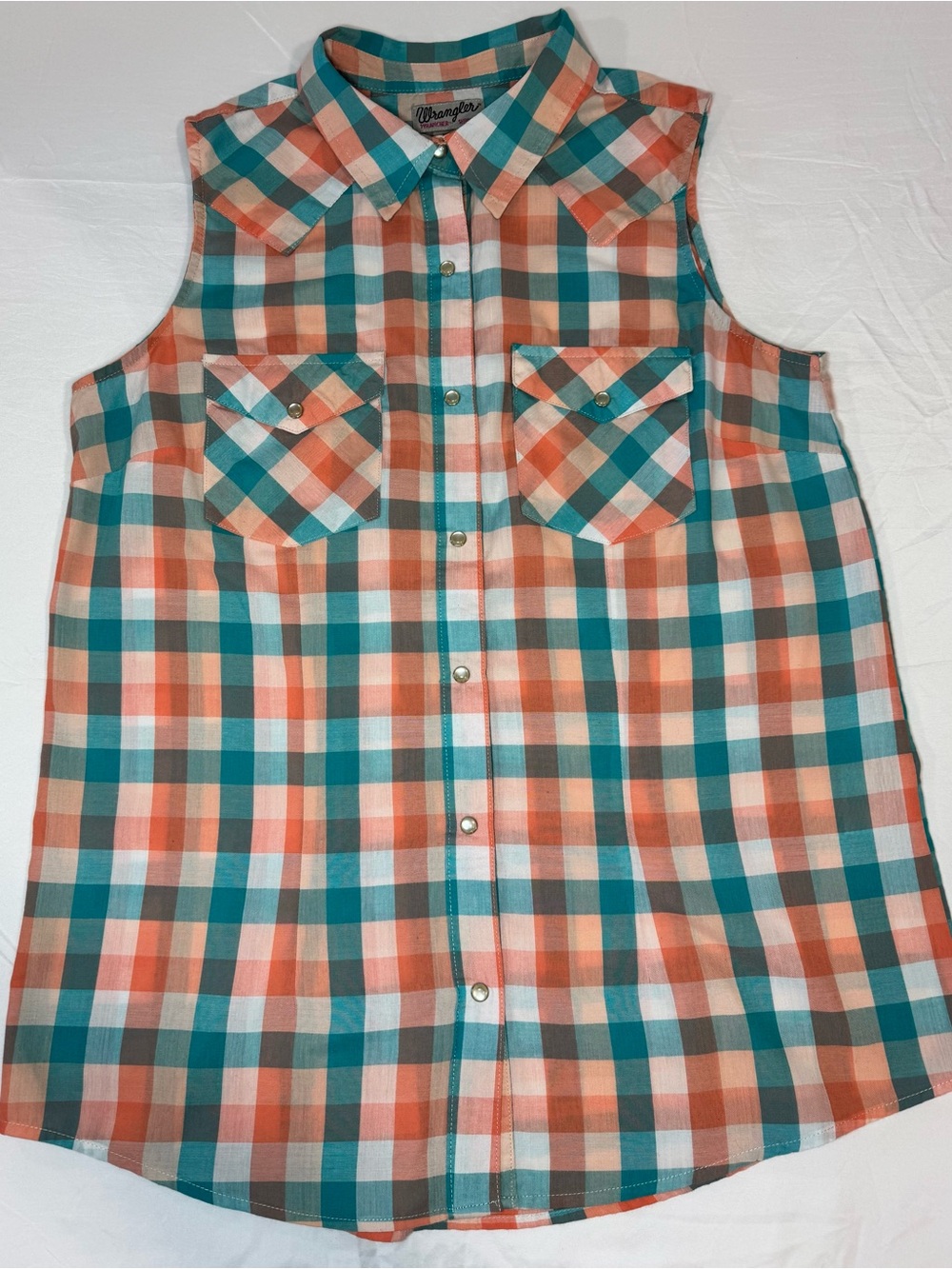Wrangler Heritage Women’s M Plaid Sleeveless Pearl Snap Western Shirt